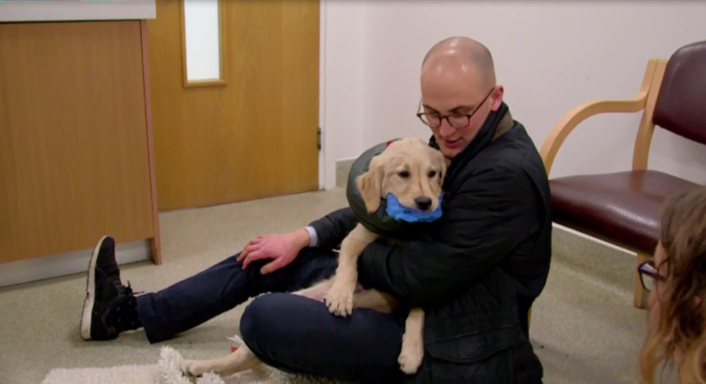 Tim visiting Murphy at the practice